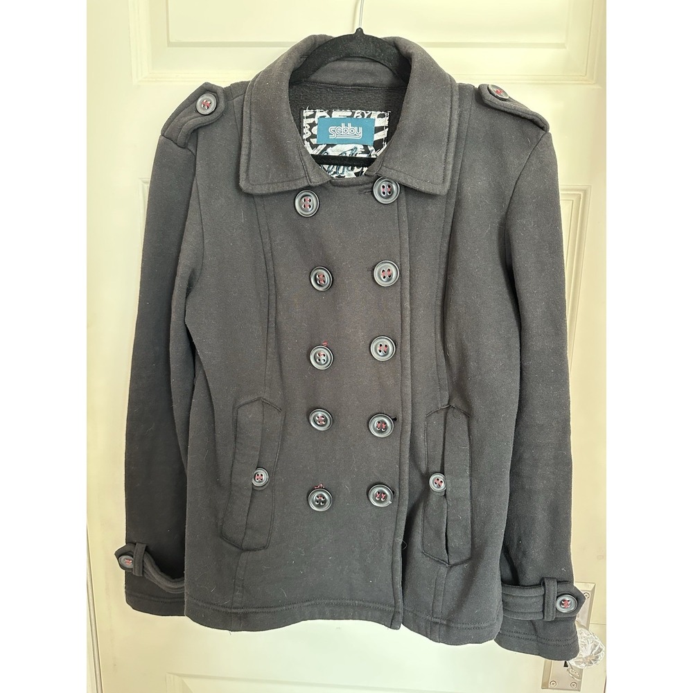 Vintage Sebby Black Peacoat Jacket Coat Pockets SZ Medium Coat Soft Big Buttons